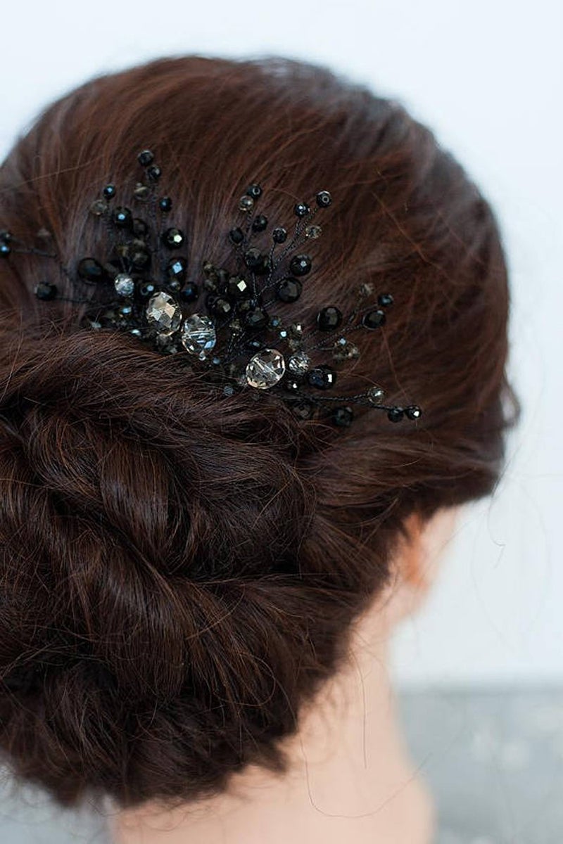 FXmimior Bridal Hair Accessories Black Hair Comb Gothic Wedding Hair Accessory Black Headpiece Evening Adornment Prom Beaded Bridesmaid gift - Image 2